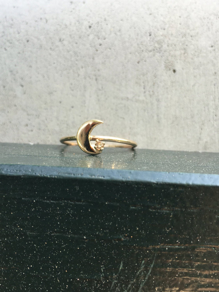 Crescent Moon ring, 14k moon and star ring, moon and diamond ring, crescent ring, 14k gold crescent moon ring, diamond ring