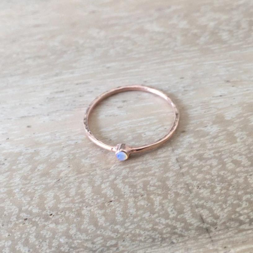 Mini opal ring, opal solitaire ring, 14k opal stackable ring, small round opal ring, thin gold ring