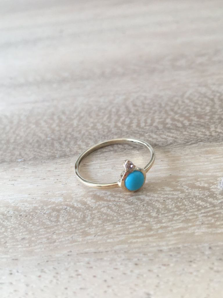 Aisha Turquoise bezel and diamond ring, Gold Diamond Turquoise ring, Turquoise stacking ring, Diamond stacking band, boho Wedding ring