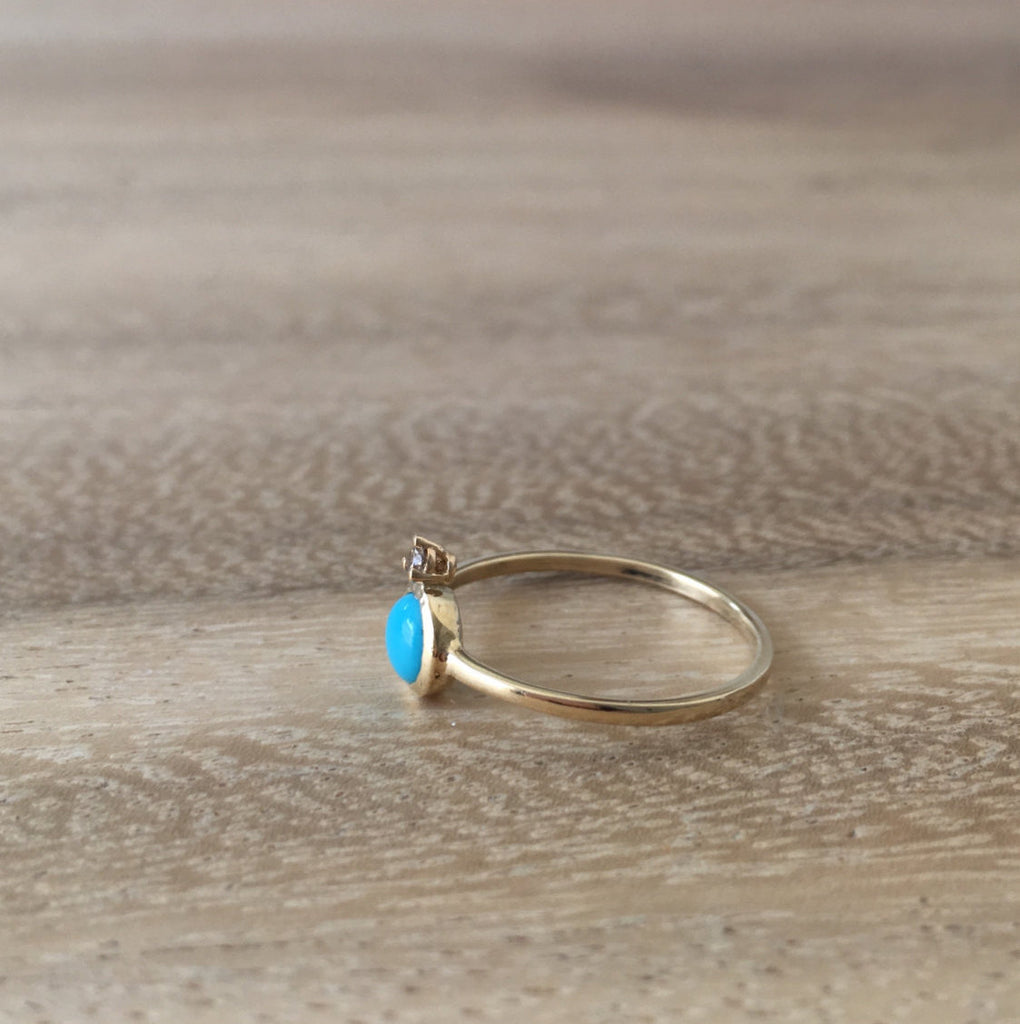 Aisha Turquoise bezel and diamond ring, Gold Diamond Turquoise ring, Turquoise stacking ring, Diamond stacking band, boho Wedding ring