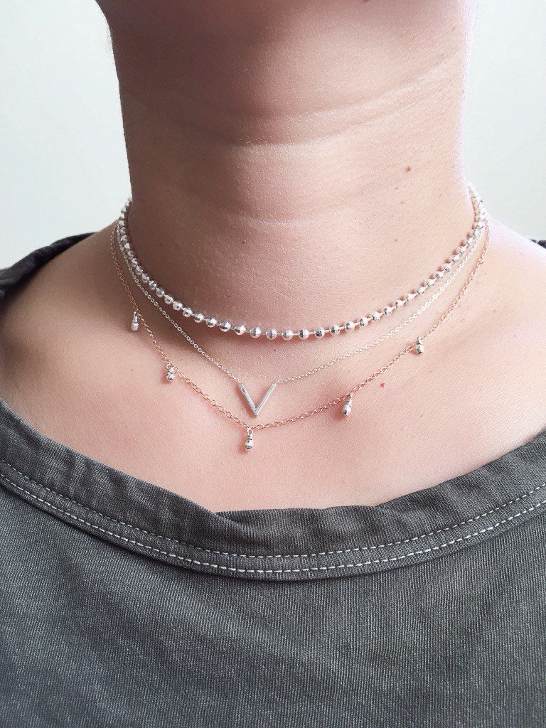 chevron necklace, v necklace, silver geometric necklace, minimalist necklace