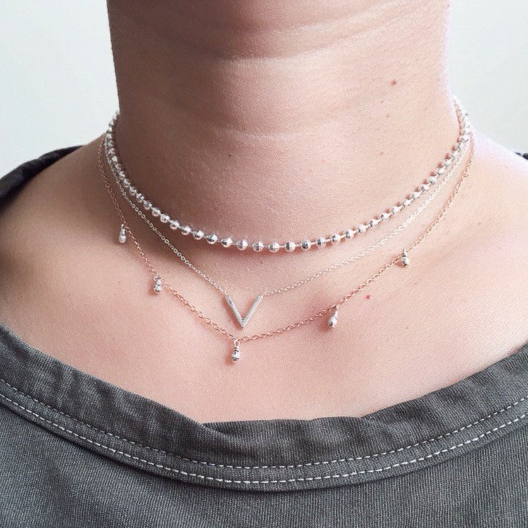 chevron necklace, v necklace, silver geometric necklace, minimalist necklace
