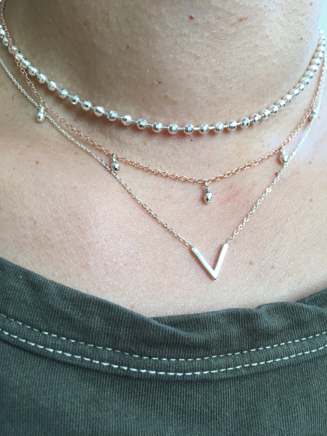 chevron necklace, v necklace, silver geometric necklace, minimalist necklace