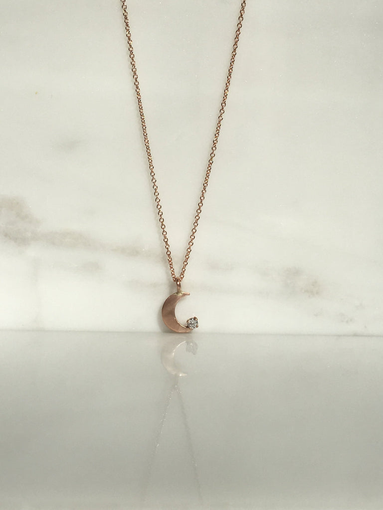 Crescent with Diamond necklace, small moon Necklace, Diamond Moon Necklace, Diamond Moon, Moon Necklace, Crescent necklace