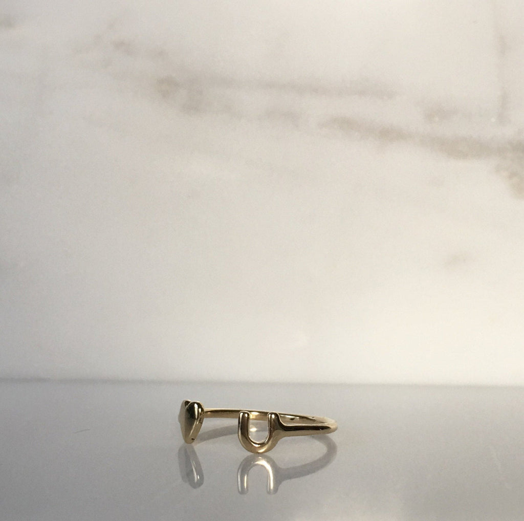 Love U open cuff ring, 14k gold heart ring, open heart ring, 14k love cuff ring, mini heart ring, stacking open ring, heart cuff ring