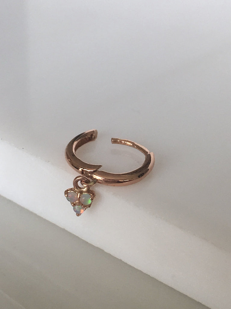 Opal trinity charm hoop, small 14k gold opal hoop, small gold hoop, single gold hoop, opal hoop earrings, mini opal hoop