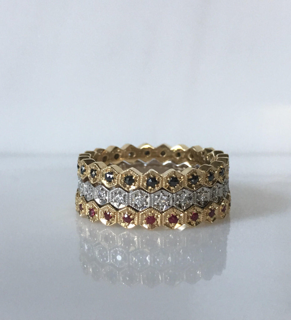 Hexagon Diamond Eternity band, diamond stacking band, wedding band, infinity Geometric ring, diamond infinity ring