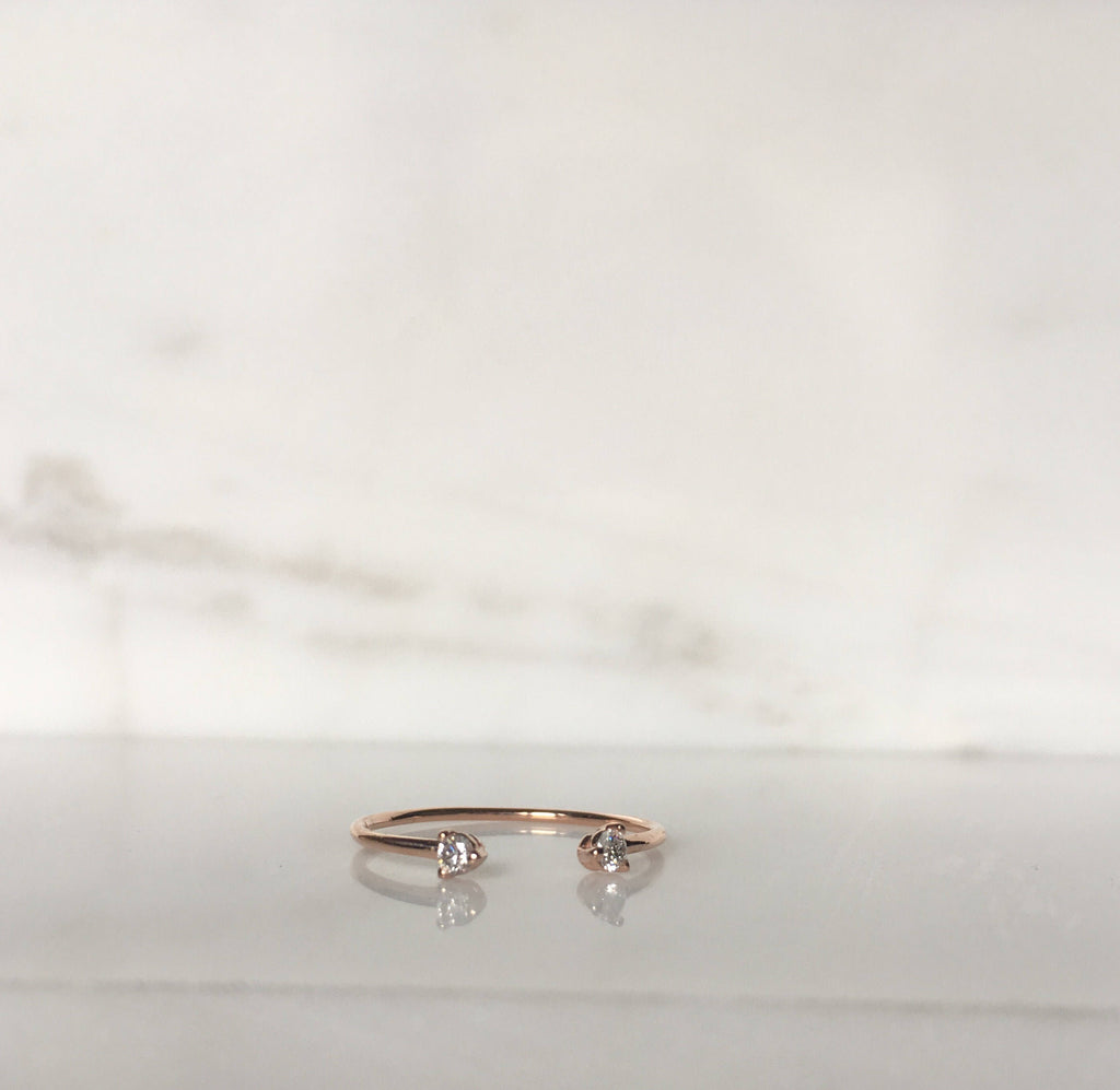 Mini diamond cuff Ring, open diamond Stacking ring, Simple diamond ring, diamond open band, small diamond cuff ring, dainty gold band