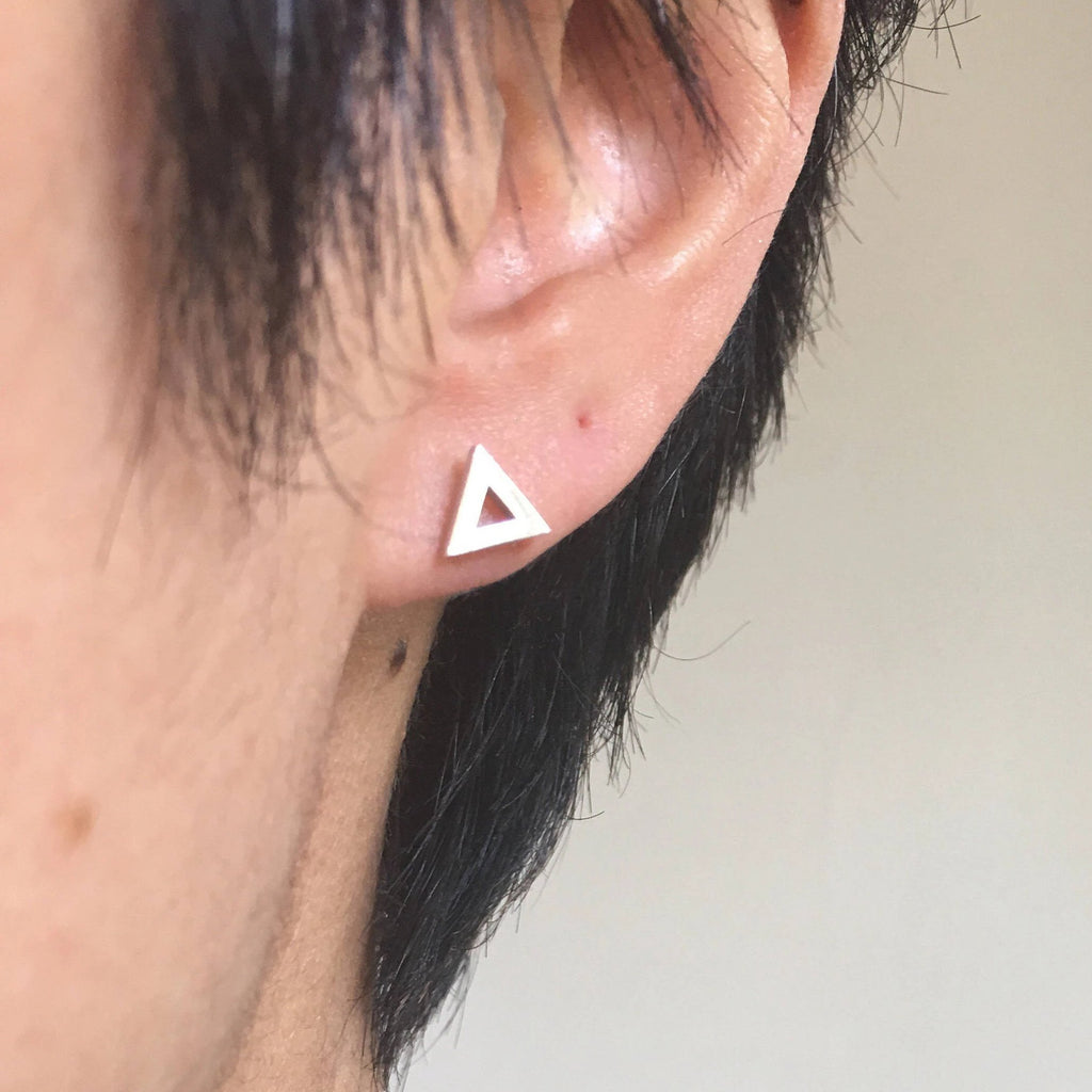 Open triangle stud earring, 14k single triangle stud, geometric gold stud, 14k modern stud, triangle earring, gold triangle stud