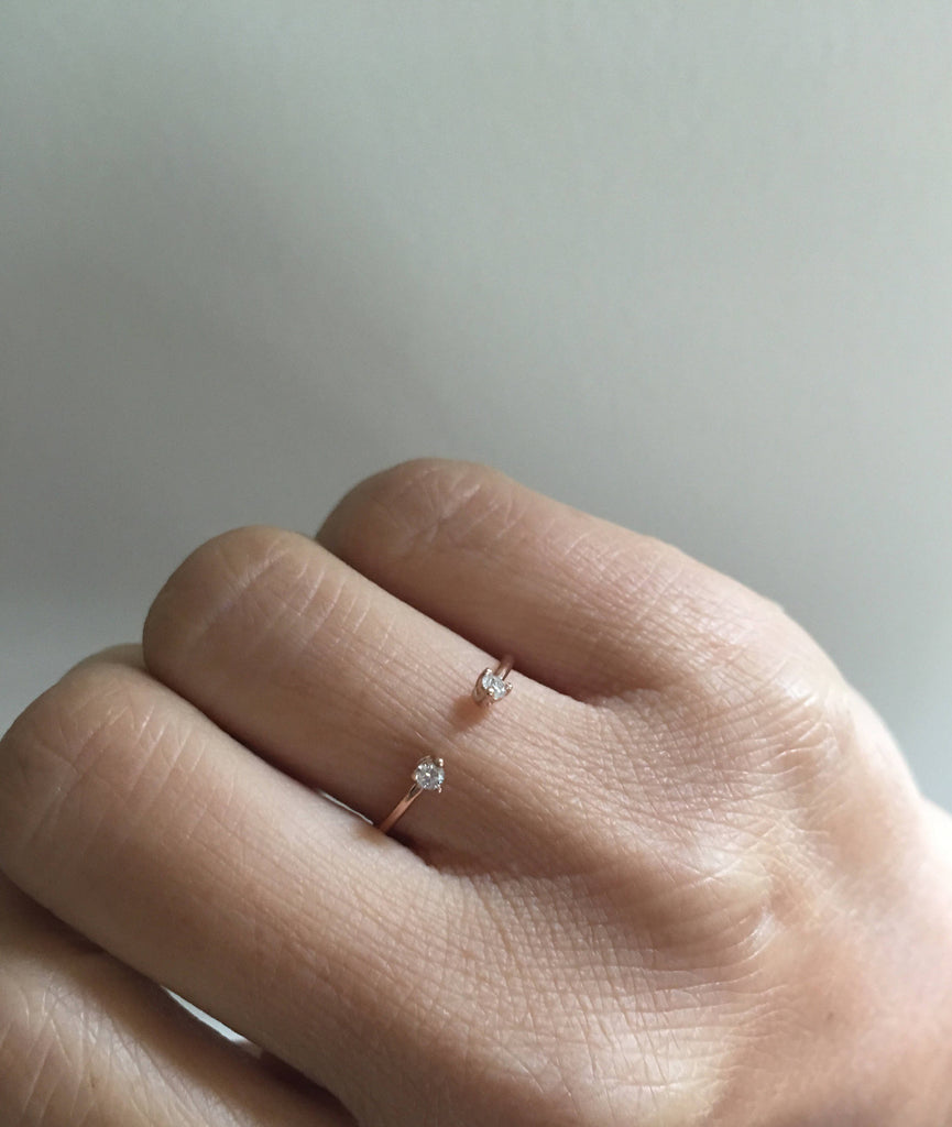 Mini diamond cuff Ring, open diamond Stacking ring, Simple diamond ring, diamond open band, small diamond cuff ring, dainty gold band