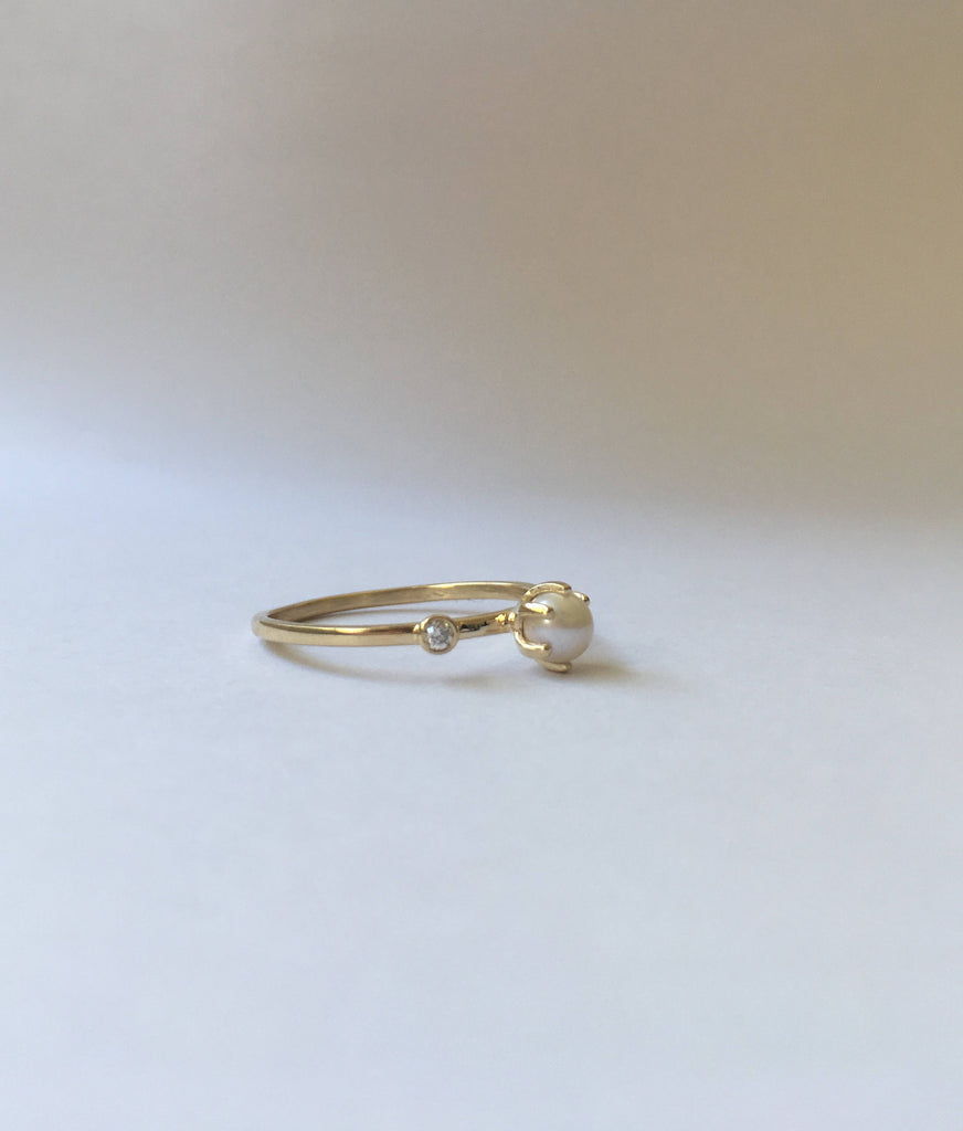 Pearl Duet Ring (Medium), 14k Diamond and Pearl Ring, Pearl Ring, 2 Stone Band, Stacking Bands, Stacking Rings, 14k Gold Band, Wedding Band