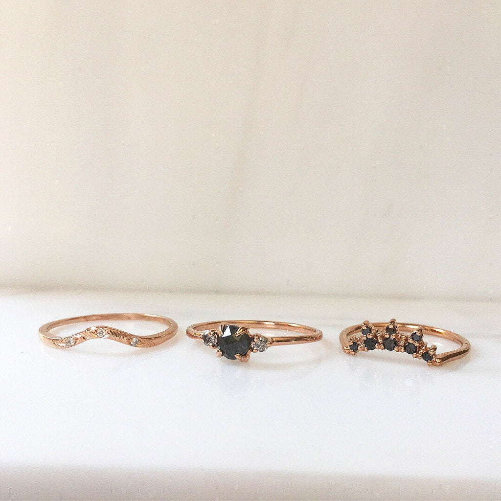 Penny black rosecut diamond ring, alternative wedding ring, unique non traditional engagement ring, 14k stacking ring