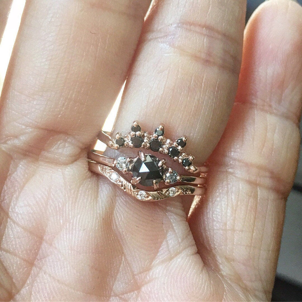 Penny black rosecut diamond ring, alternative wedding ring, unique non traditional engagement ring, 14k stacking ring