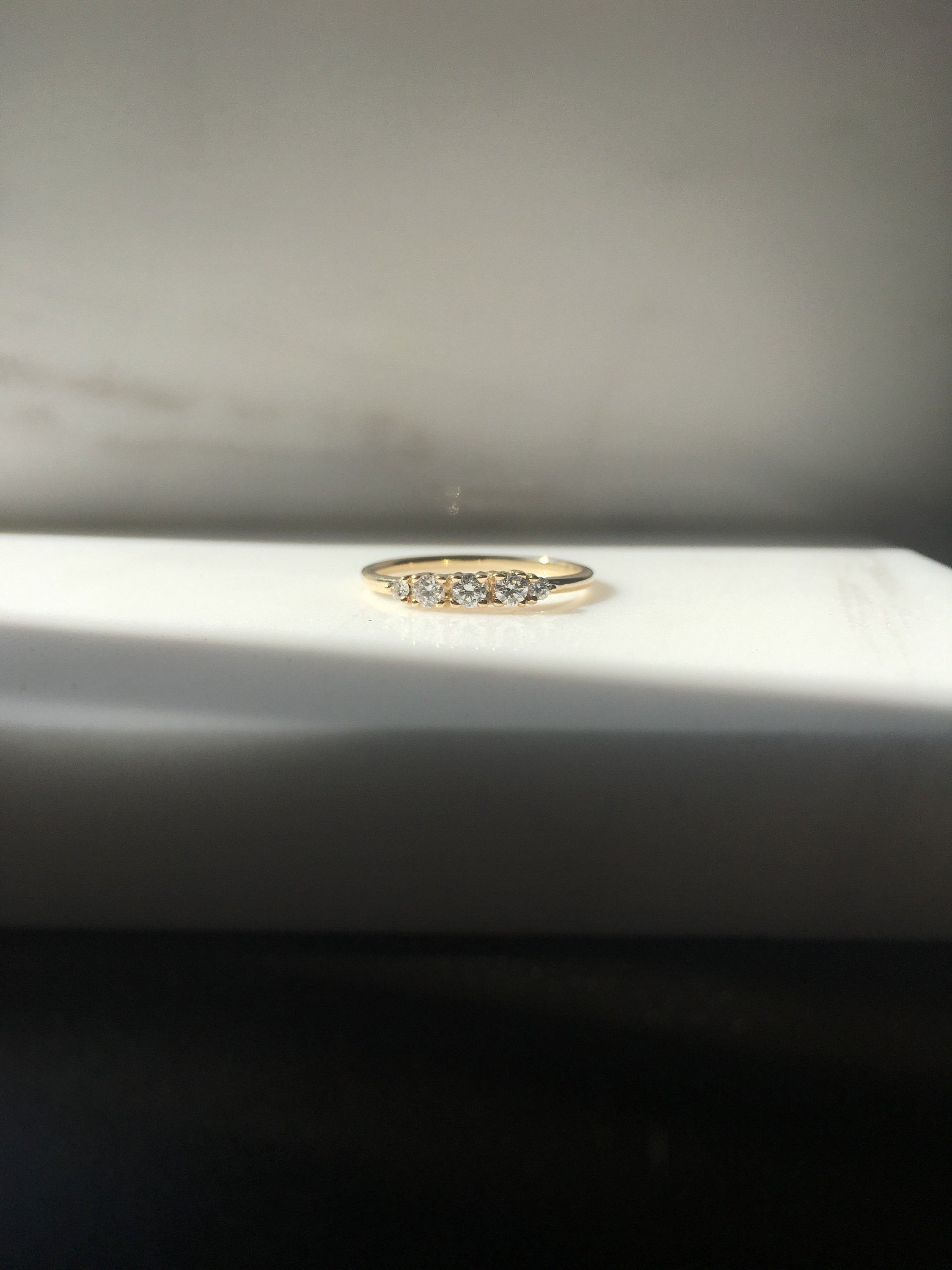 Riley diamond ring, 5 stone gold ring,  diamond band, 14k gold ring, stacking band, diamond wedding band