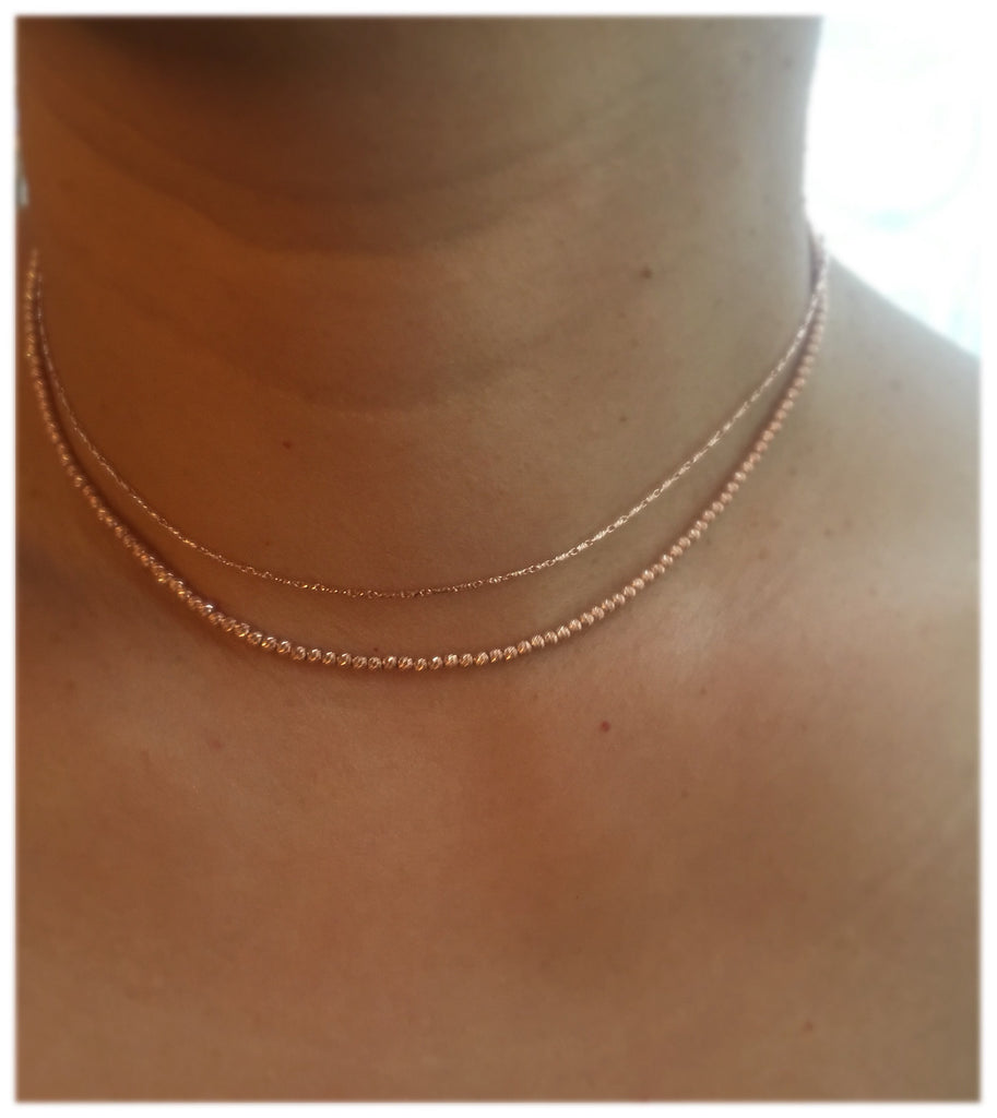 Mini adjustable 14k gold Discotheque choker, faceted ball chain choker necklace, diamond cut gold beaded layering necklace