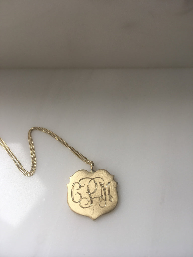 Crest Necklace, 14k Monogramed crest necklace, personalized gold charm necklace, gold medallion pendant, disc, coin, shield