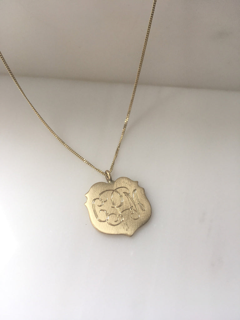 Crest Necklace, 14k Monogramed crest necklace, personalized gold charm necklace, gold medallion pendant, disc, coin, shield