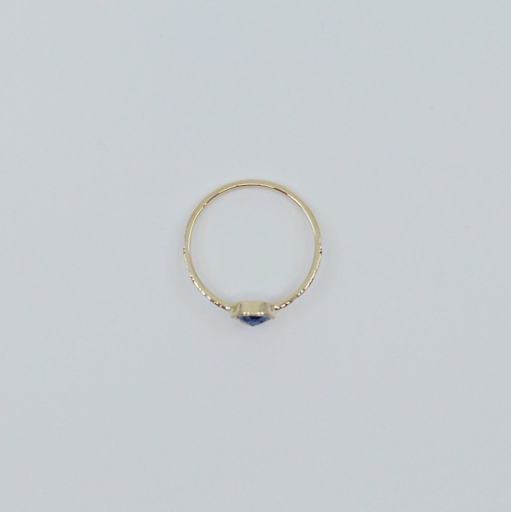 Juliette engraved diamond band rose cut blue sapphire ring, gold solitaire ring, bezel stone ring, 14k gold sapphire ring, gold diamond band