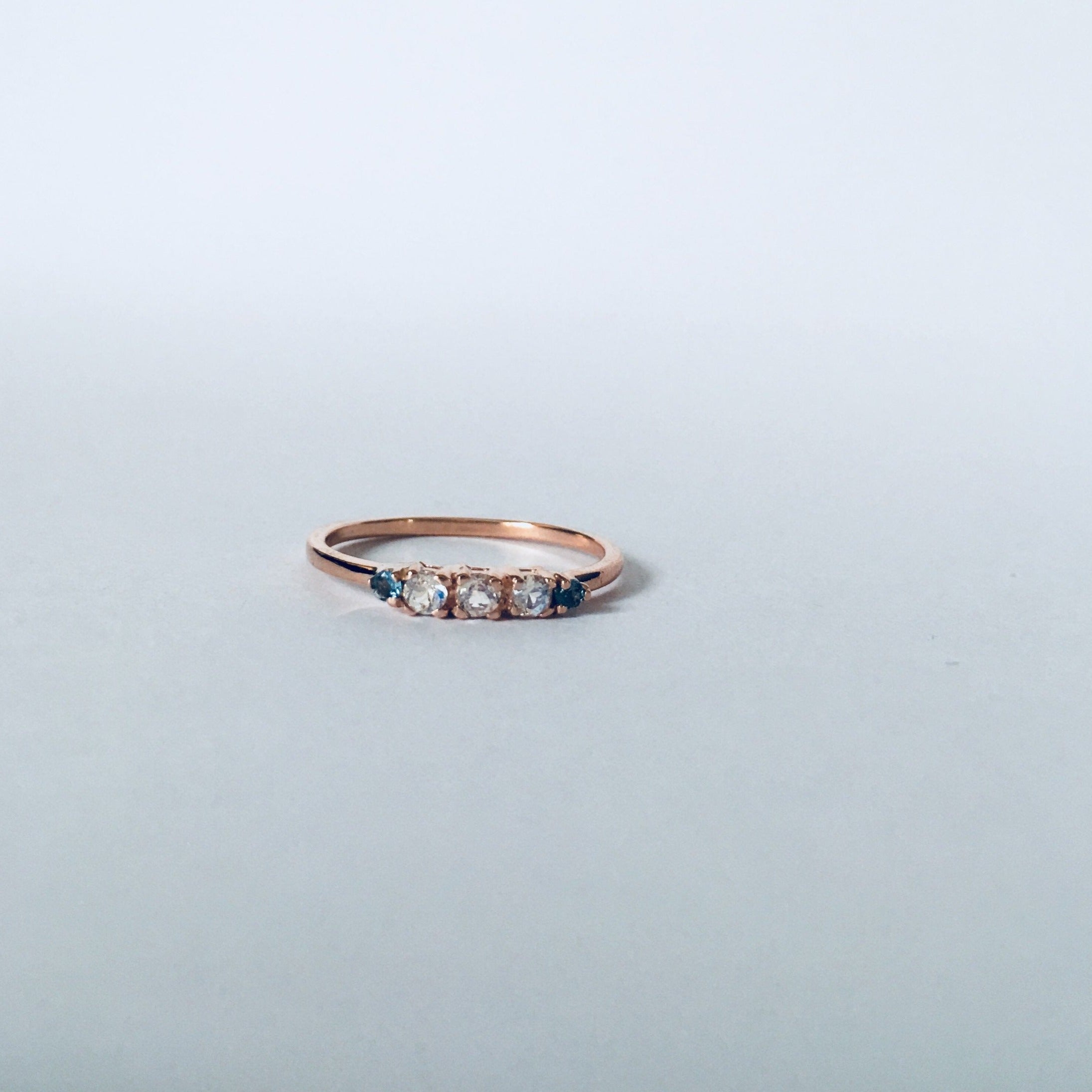 Riley moonstone and aquamarine ring, 5 stone gold ring,  Moonstone aquamarine ring, 14k gold moonstone ring, rainbow moonstone band