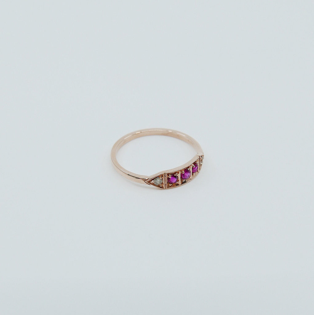 Ms. Goodbar ruby ring, 14k Stacking ring, Diamond and ruby ring, Five stone ring, Diamond Bar ring, Ruby Bar ring, Dainty band