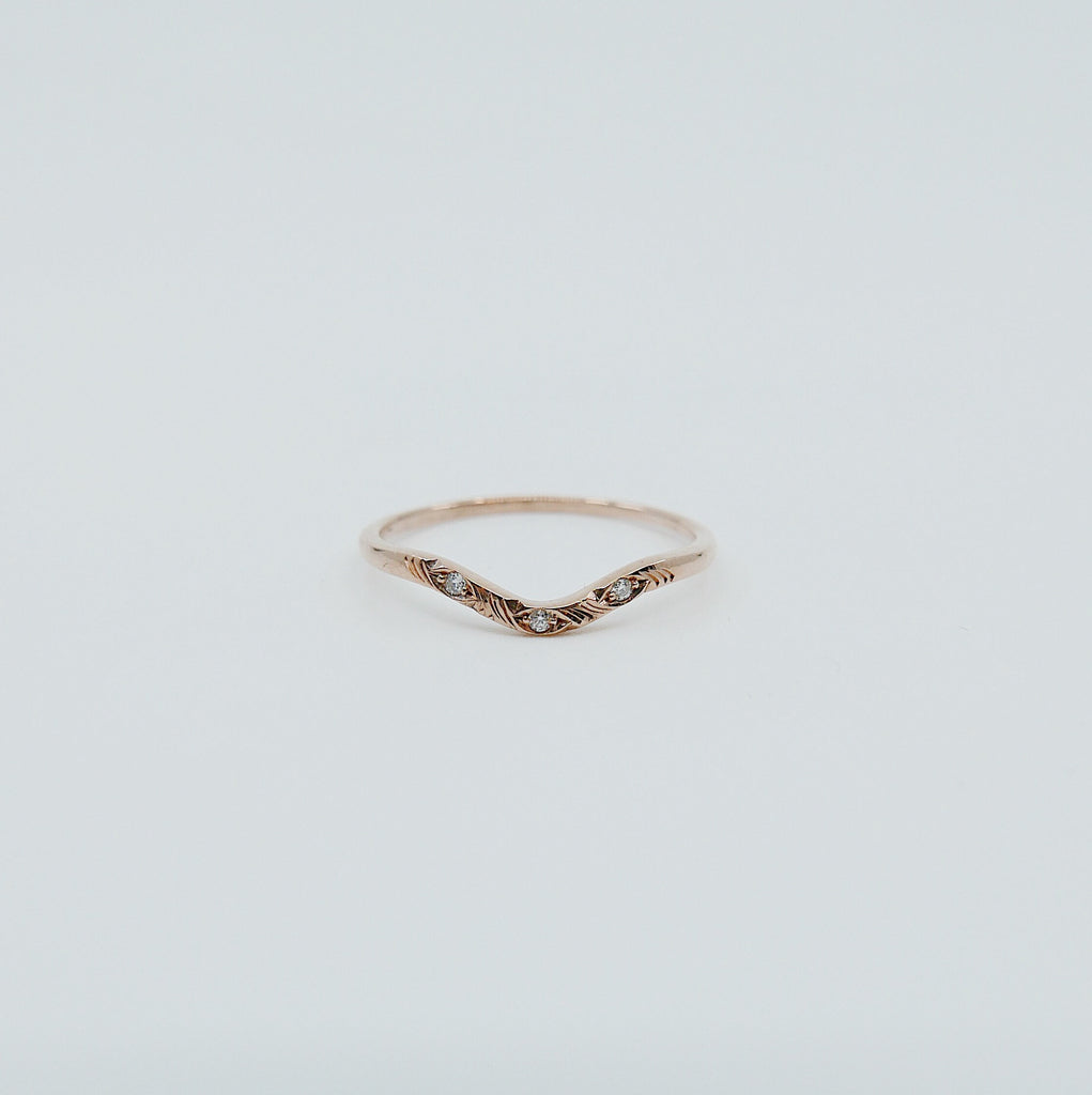 Plume Arc Diamond Ring, 14k gold nesting ring, stacking ring, wedding band, thin delicate dainty ring, thin band, hand engraved gold ring