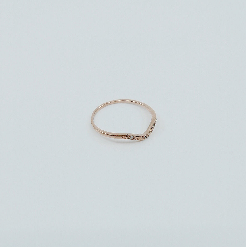 Plume Arc Diamond Ring, 14k gold nesting ring, stacking ring, wedding band, thin delicate dainty ring, thin band, hand engraved gold ring