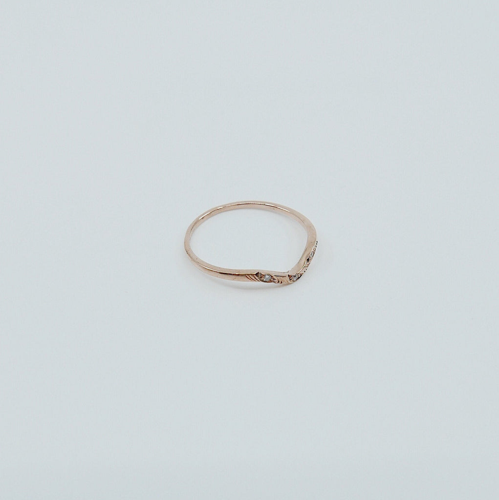 Plume Arc Diamond Ring, 14k gold nesting ring, stacking ring, wedding band, thin delicate dainty ring, thin band, hand engraved gold ring