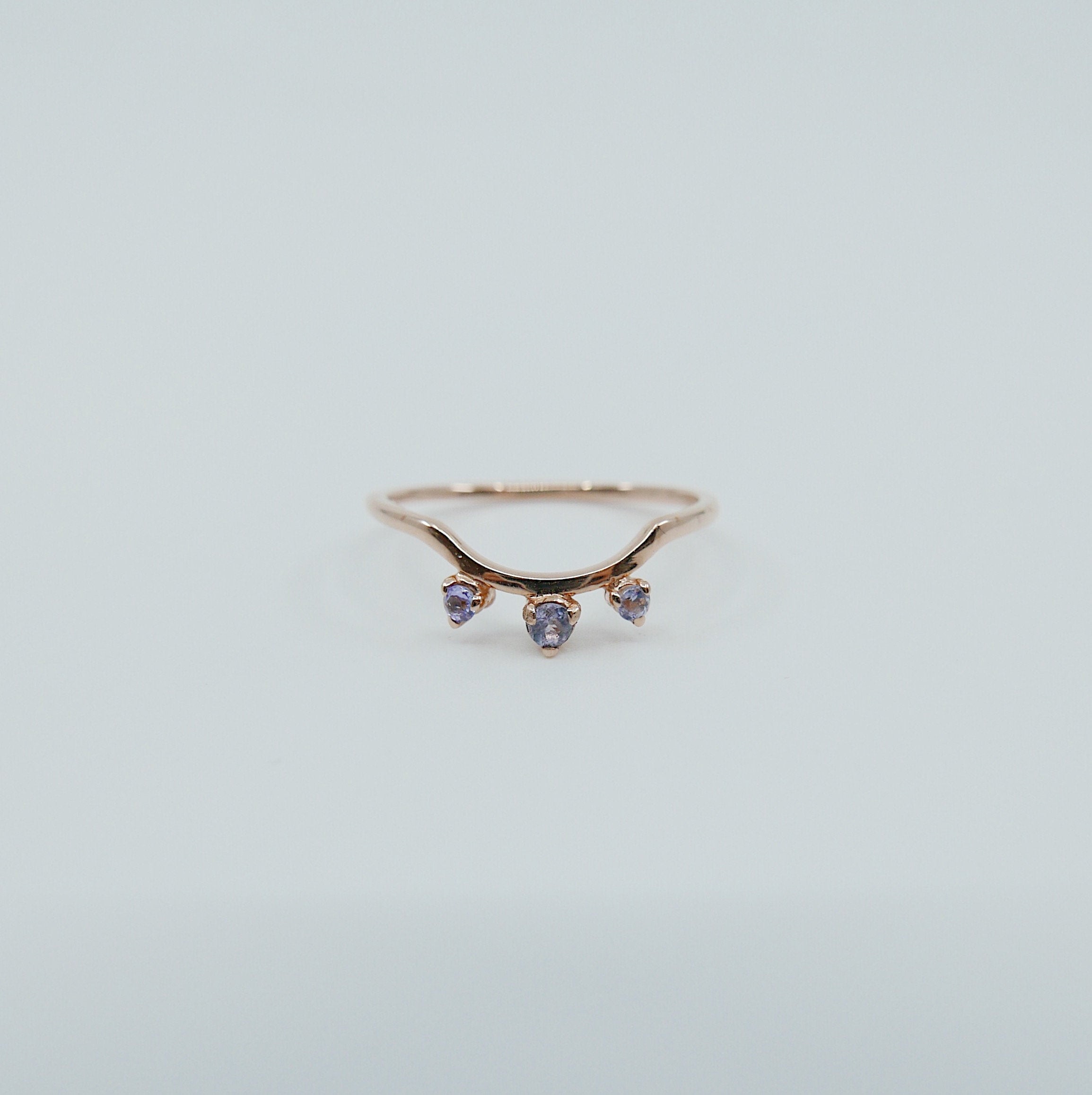 Scattered Tanzanite Nesting Ring, 14k gold arc ring, delicate dainty thin ring, thin band, stacking ring, wedding band, rose gold ring