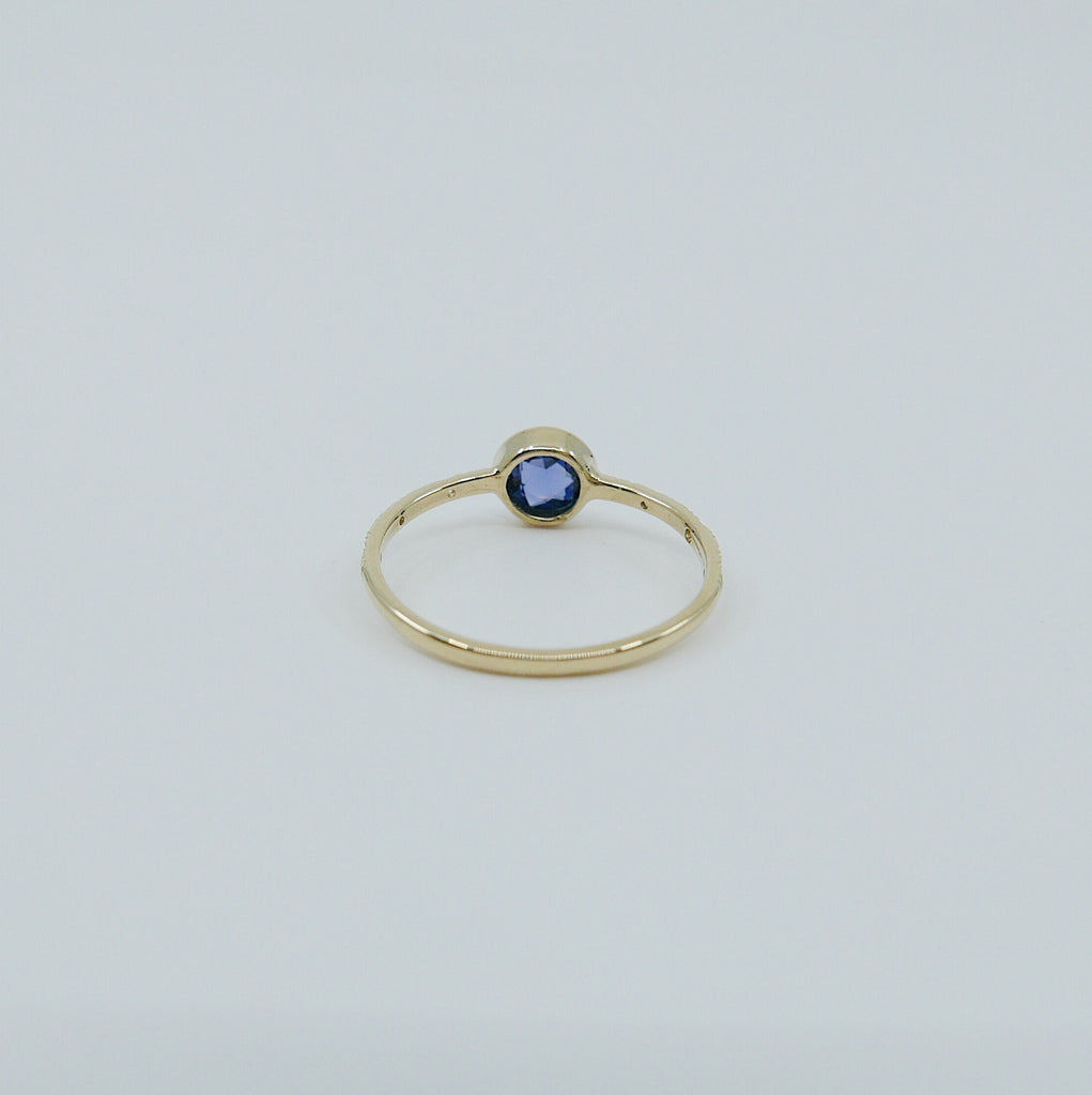 Juliette engraved diamond band rose cut blue sapphire ring, gold solitaire ring, bezel stone ring, 14k gold sapphire ring, gold diamond band