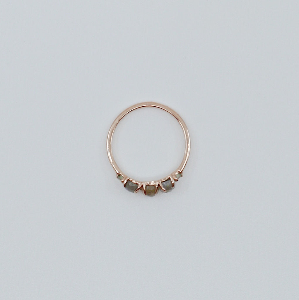 Hailey labradorite five stone ring, 5 stone band, rose cut labradorite and aquamarine ring, 14k gold stone ring, five stone ring