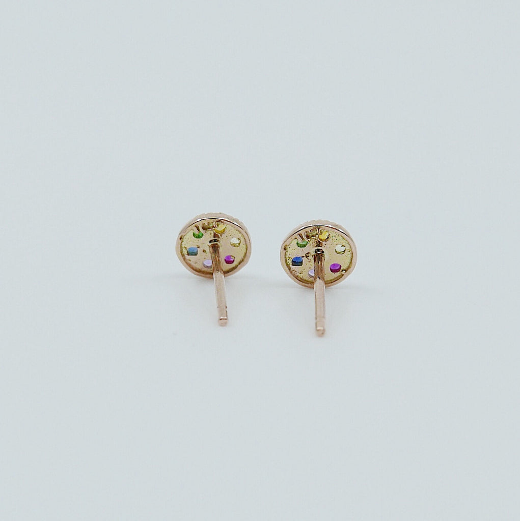 Painter's Palette Earring, 14k multicolor stone circle earring, mini diamond stud earring, rainbow circle hook earring