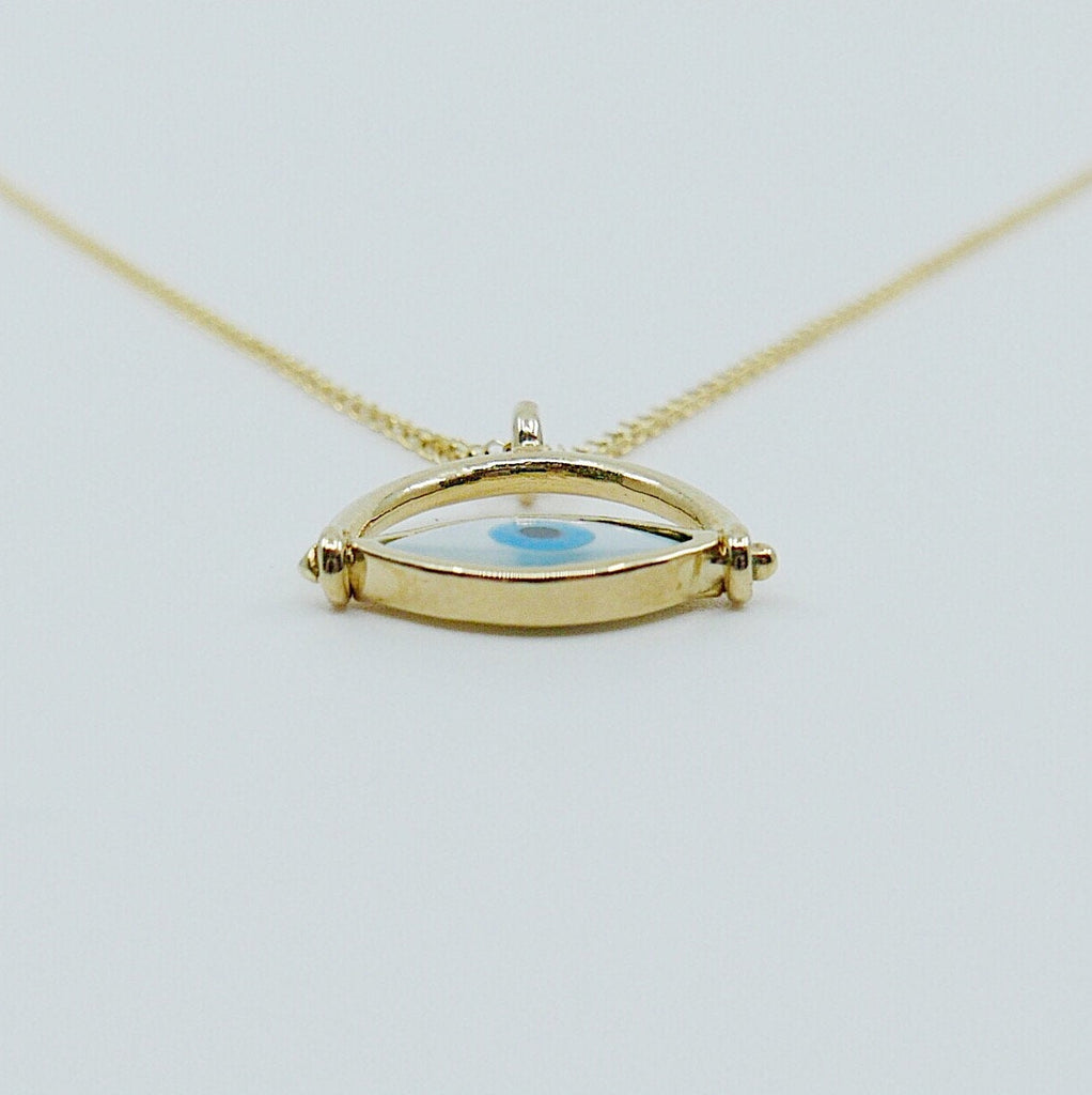 Eye Roll Necklace, mother of pearl pendant, spinning charm, hamsa, third eye necklace, Protect me necklace