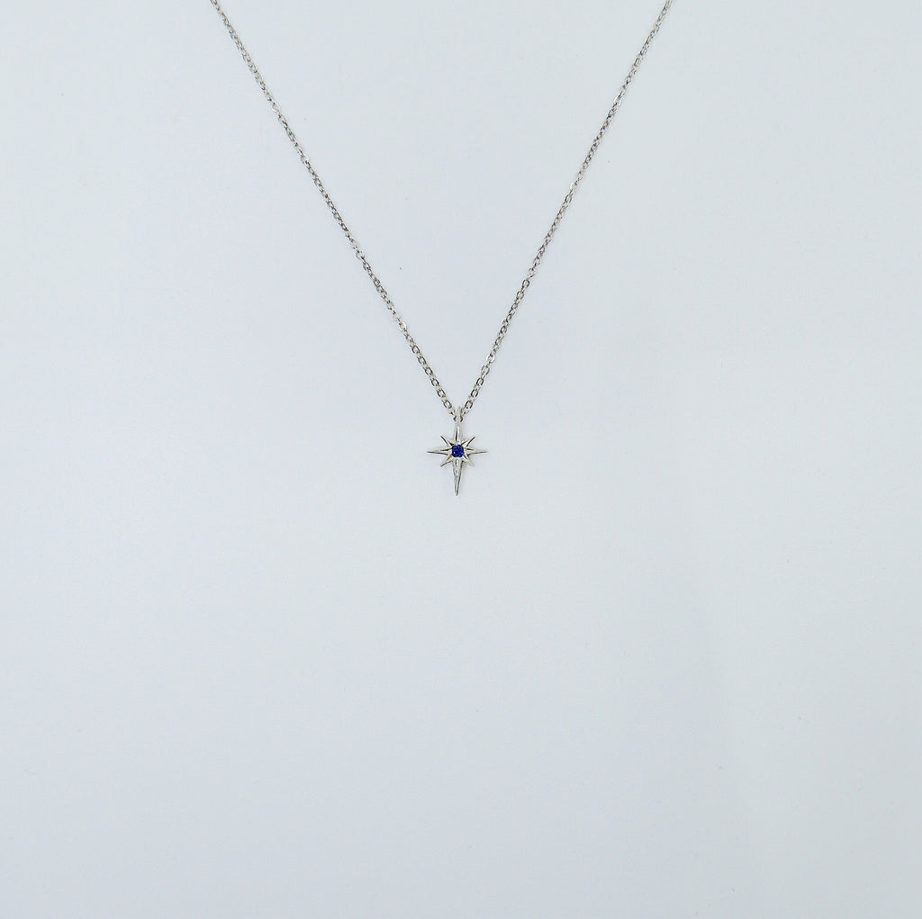 Sterling Silver Polaris Necklace, silver star necklace, North star silver necklace, Star & sapphire necklace, sterling silver star necklace