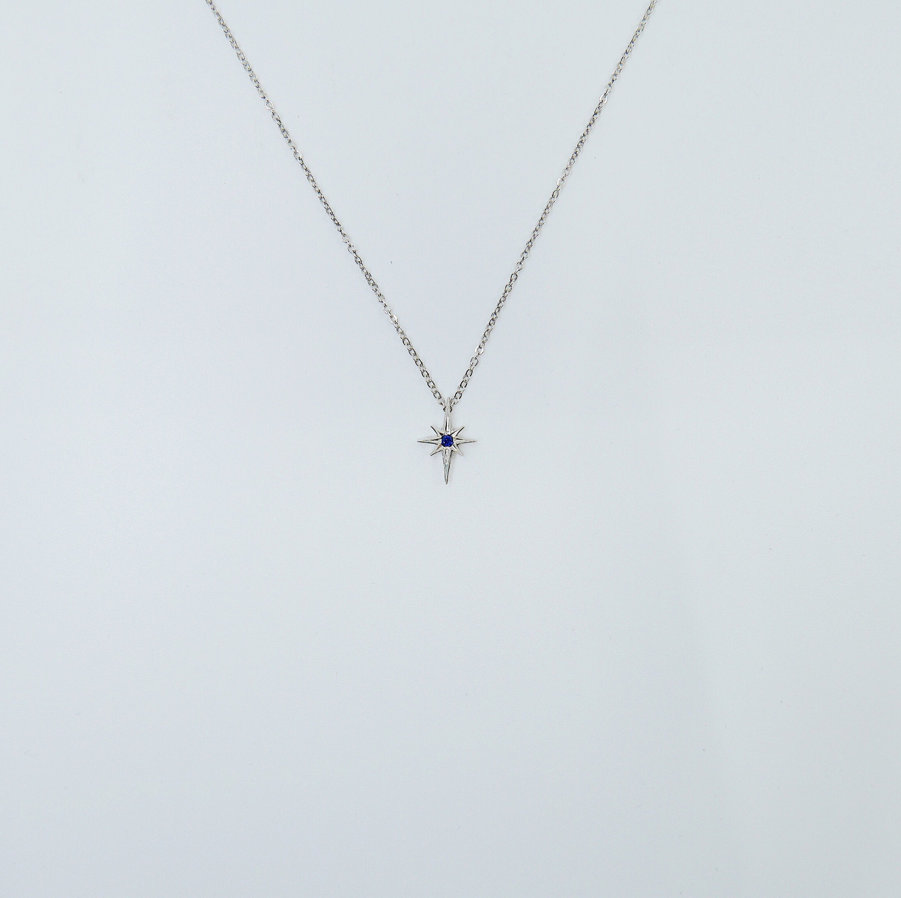 Sterling Silver Polaris Necklace, silver star necklace, North star silver necklace, Star & sapphire necklace, sterling silver star necklace