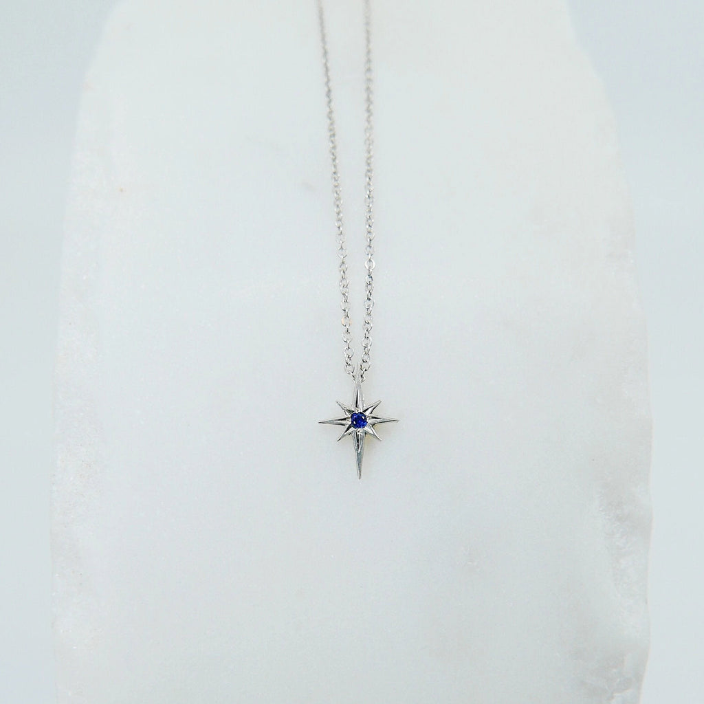 Sterling Silver Polaris Necklace, silver star necklace, North star silver necklace, Star & sapphire necklace, sterling silver star necklace
