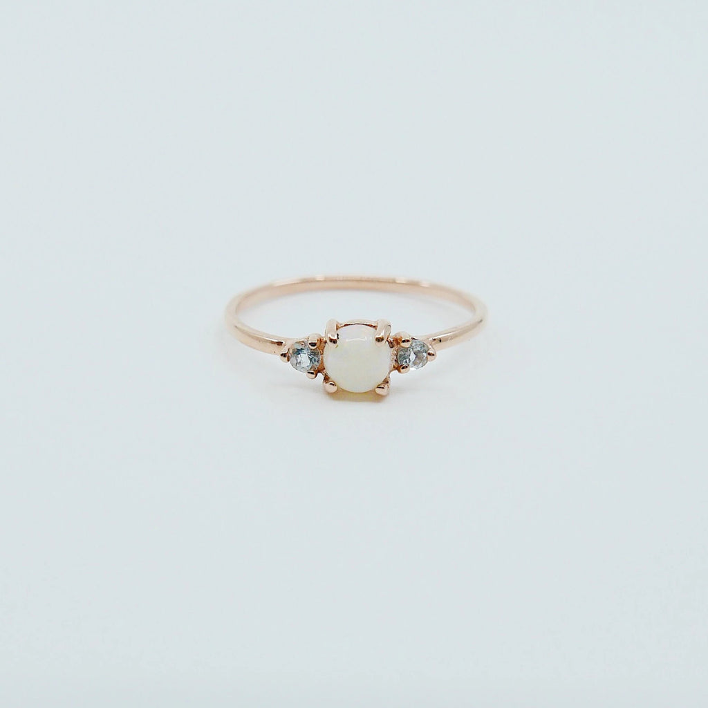 Penny Opal three stone ring, three stone ring, opal and aquamarine ring, 14k gold opal ring, 3 stone opal ring
