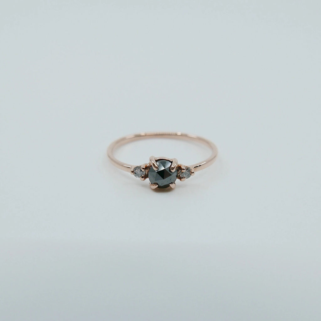 Penny black rosecut diamond ring, alternative wedding ring, unique non traditional engagement ring, 14k stacking ring