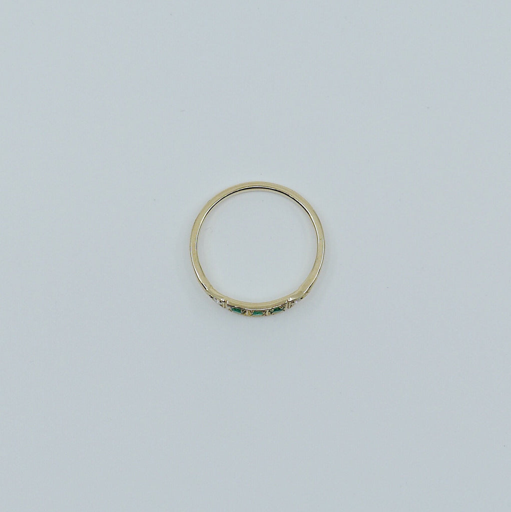 Ms. Goodbar Emerald ring, 14k Stacking ring, Diamond and emerald ring, Five stone ring, Diamond Bar ring, Emerald Bar ring, Dainty band