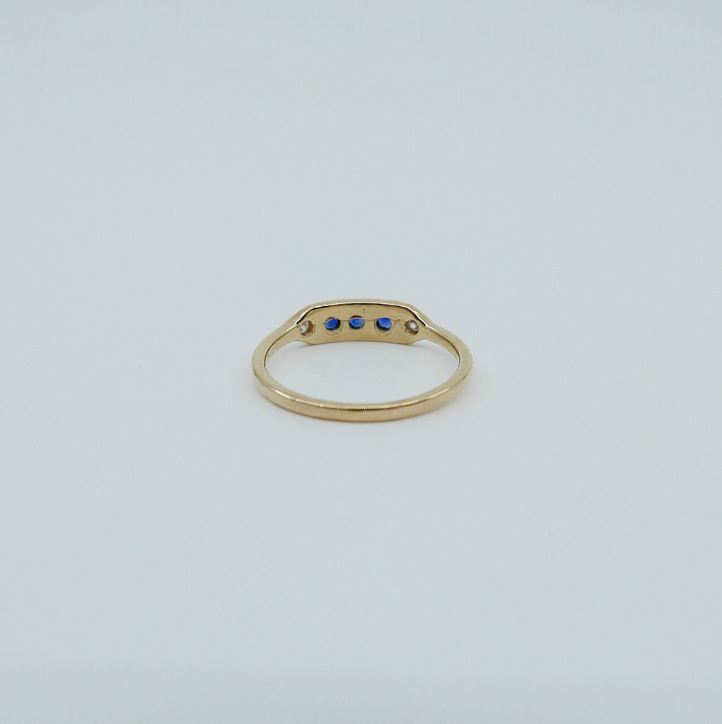 Ms. Goodbar Sapphire ring, 14k Stacking ring, Diamond and sapphire ring, Five stone ring, Diamond Bar ring, Sapphire Bar ring, Dainty band