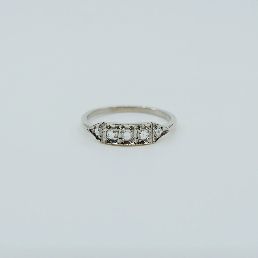 Ms. Goodbar Rose Cut Diamond ring, 14k Stacking ring, Rose Cut Diamond ring, Five stone ring, Diamond Bar ring, Vintage Inspired ring