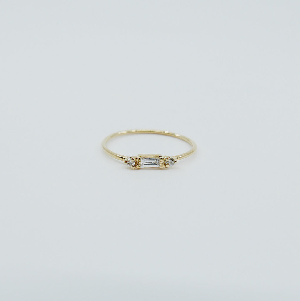 Grand Baguette Ring, 14k Stacking baguette ring, Diamond baguette ring, Three stone ring, Diamond stacking ring, Baguette band, Dainty ring