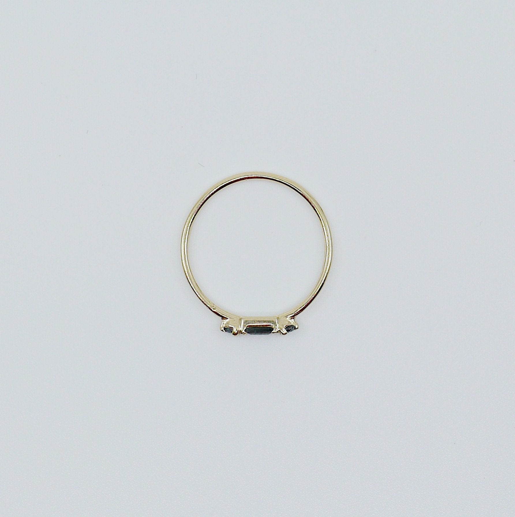Grand Baguette Blackout Black Diamond ring, 14k Stacking diamond baguette ring, black Three stone ring, black gemstone stacking ring