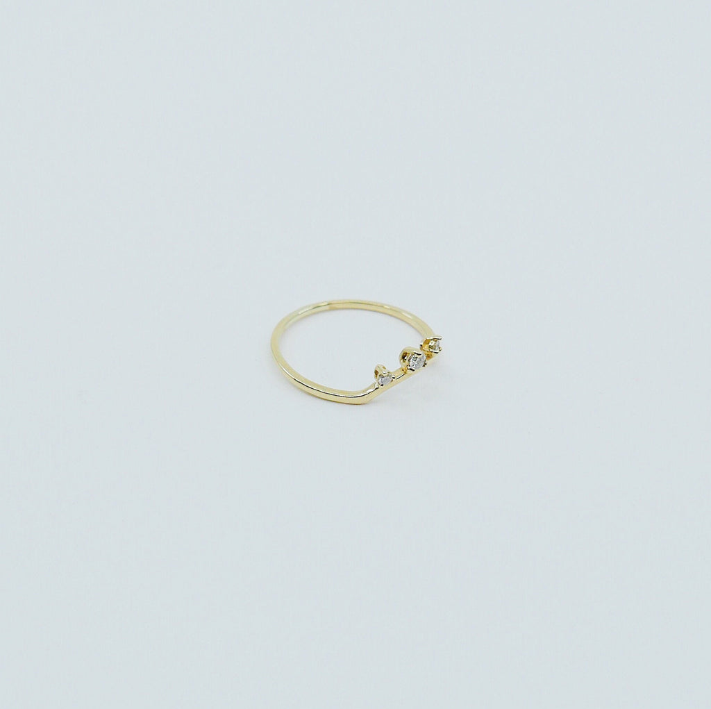 Scattered Diamond Nesting Ring, 14k gold arc ring, delicate dainty thin ring, thin band, stacking ring, wedding band, rose gold ring