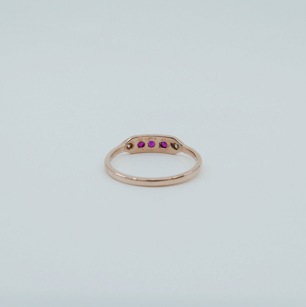 Ms. Goodbar ruby ring, 14k Stacking ring, Diamond and ruby ring, Five stone ring, Diamond Bar ring, Ruby Bar ring, Dainty band