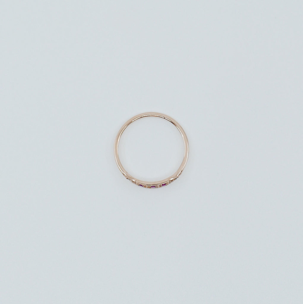 Ms. Goodbar ruby ring, 14k Stacking ring, Diamond and ruby ring, Five stone ring, Diamond Bar ring, Ruby Bar ring, Dainty band