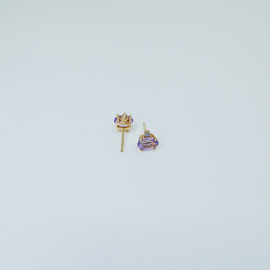 SAMPLE SALE! Purple Ameythst & Grey Diamond Earrings, Amethyst Earrings, Grey Diamond Earrings, 14k Gold Stud Earrings, Two Stone Earrings