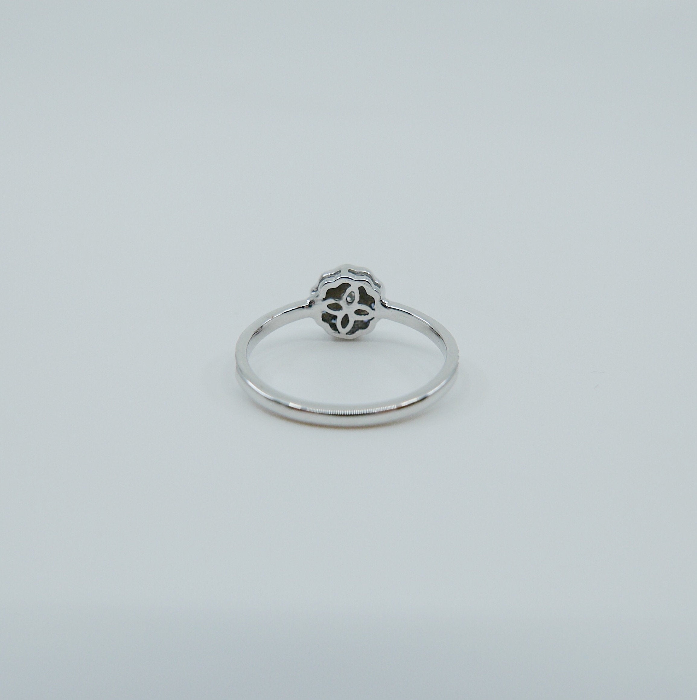 Flora Sapphire Half Pave Diamond ring, 14k Gold Sapphire Pave flower ring, 14k gold sapphire and diamond ring, alternative engagement ring