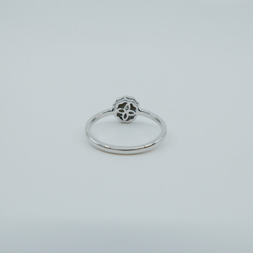 Flora Sapphire Half Pave Diamond ring, 14k Gold Sapphire Pave flower ring, 14k gold sapphire and diamond ring, alternative engagement ring