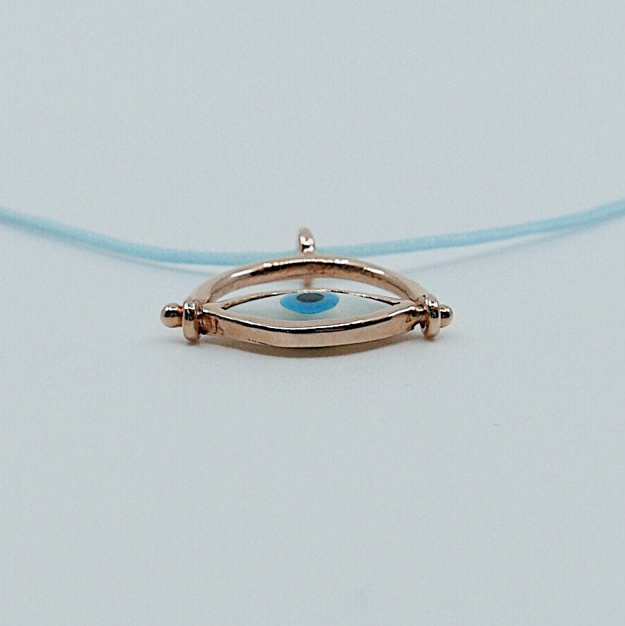 Eye Roll Cord Necklace, mother of pearl pendant, spinning charm, hamsa, third eye necklace, Protect me necklace