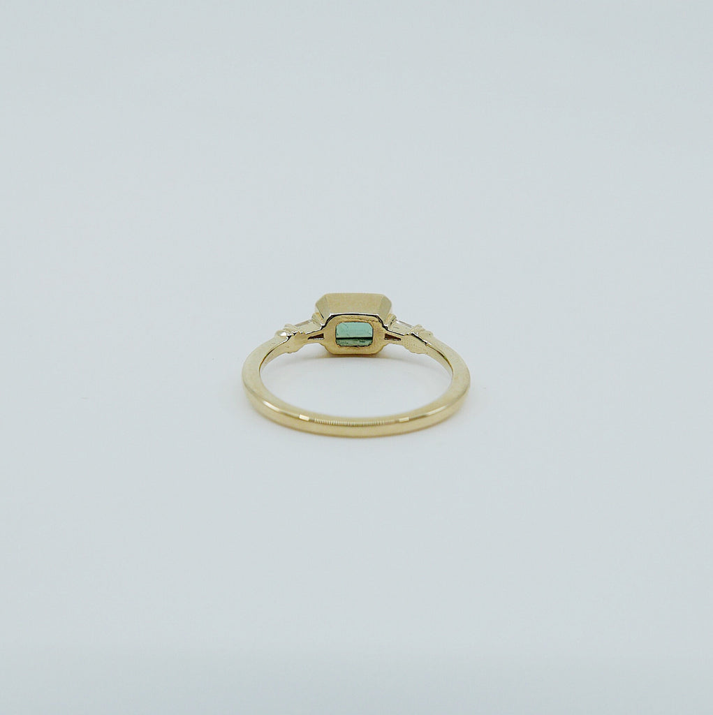 Maggey Green Tourmaline Ring, 14k Stacking ring, Diamond and tourmaline ring, Tourmaline ring, Diamond ring, Vintage inspired ring